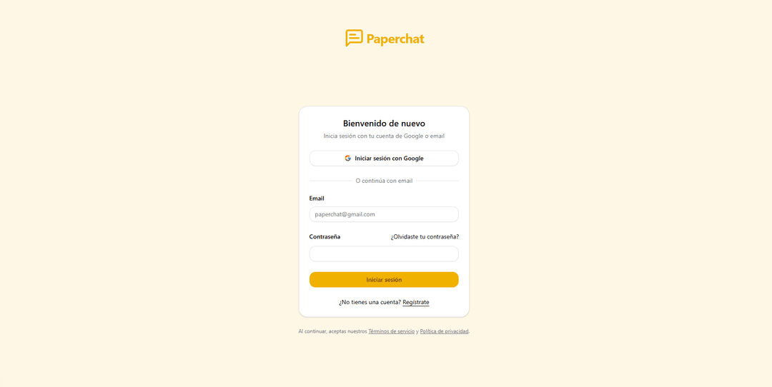 Interfaz principal de PaperChat